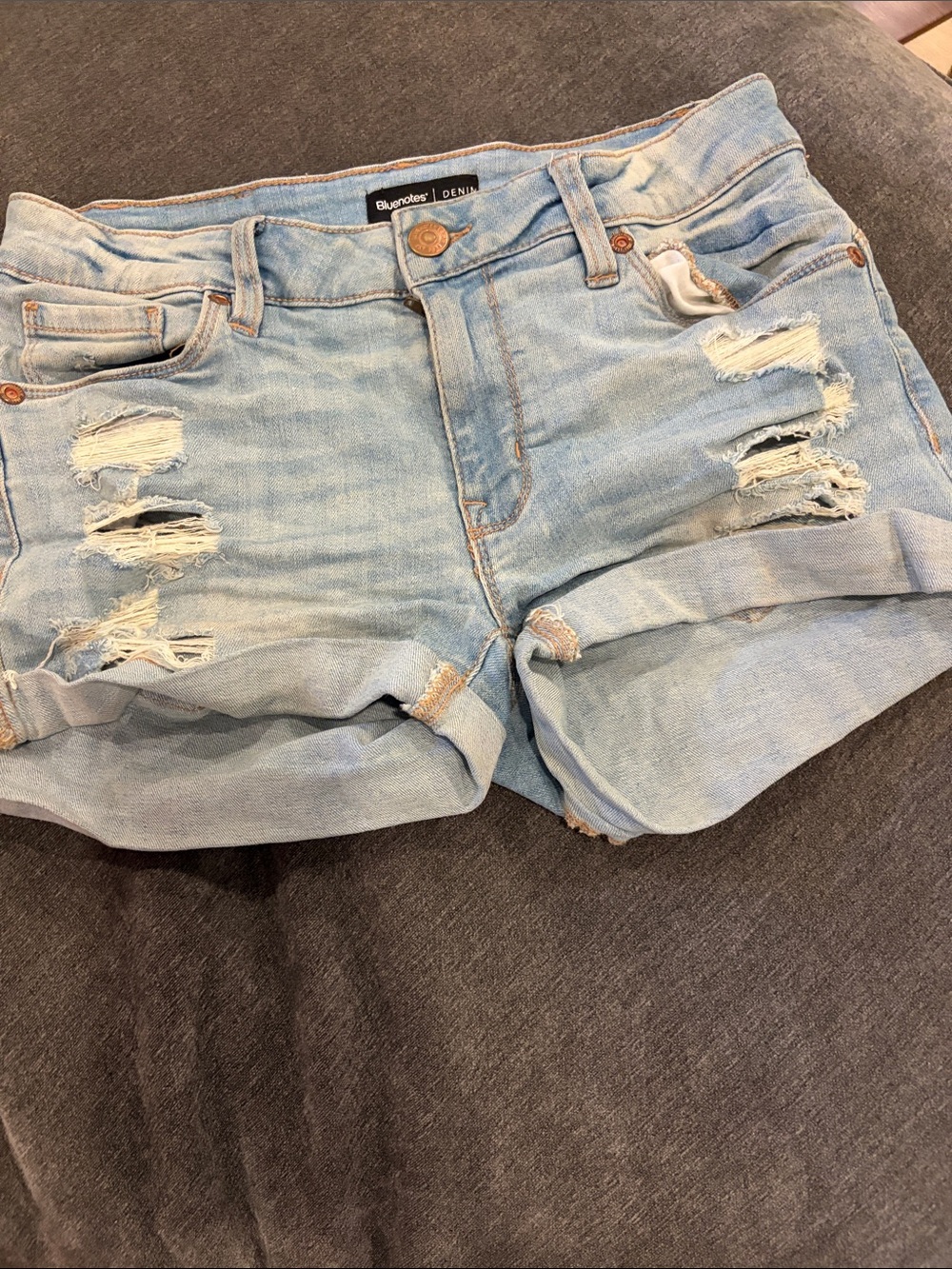 Bluenotes Distressed Light Blue Denim Roll-Cuff Shorts - Picture 1 of 3